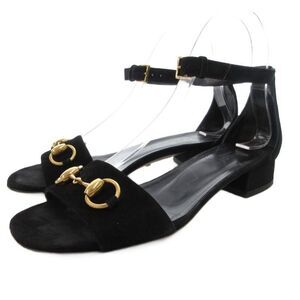 Gucci Horsebit Ankle Strap Sandals Low Heel Suede 36 Black GV • GY62